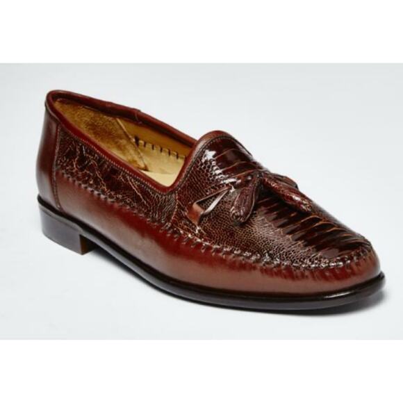 Zelli Kalahari Ostrich Leg Nappa Tassel Loafers Brown Men's 11W Preppy - Picture 1 of 15